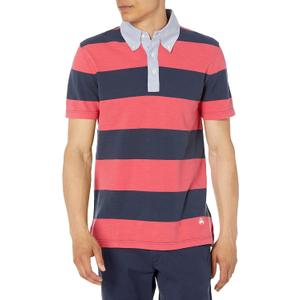 Brooks Brothers Men's Short Sleeve Stripe Rugby Shirt (Large, Red/Navy)