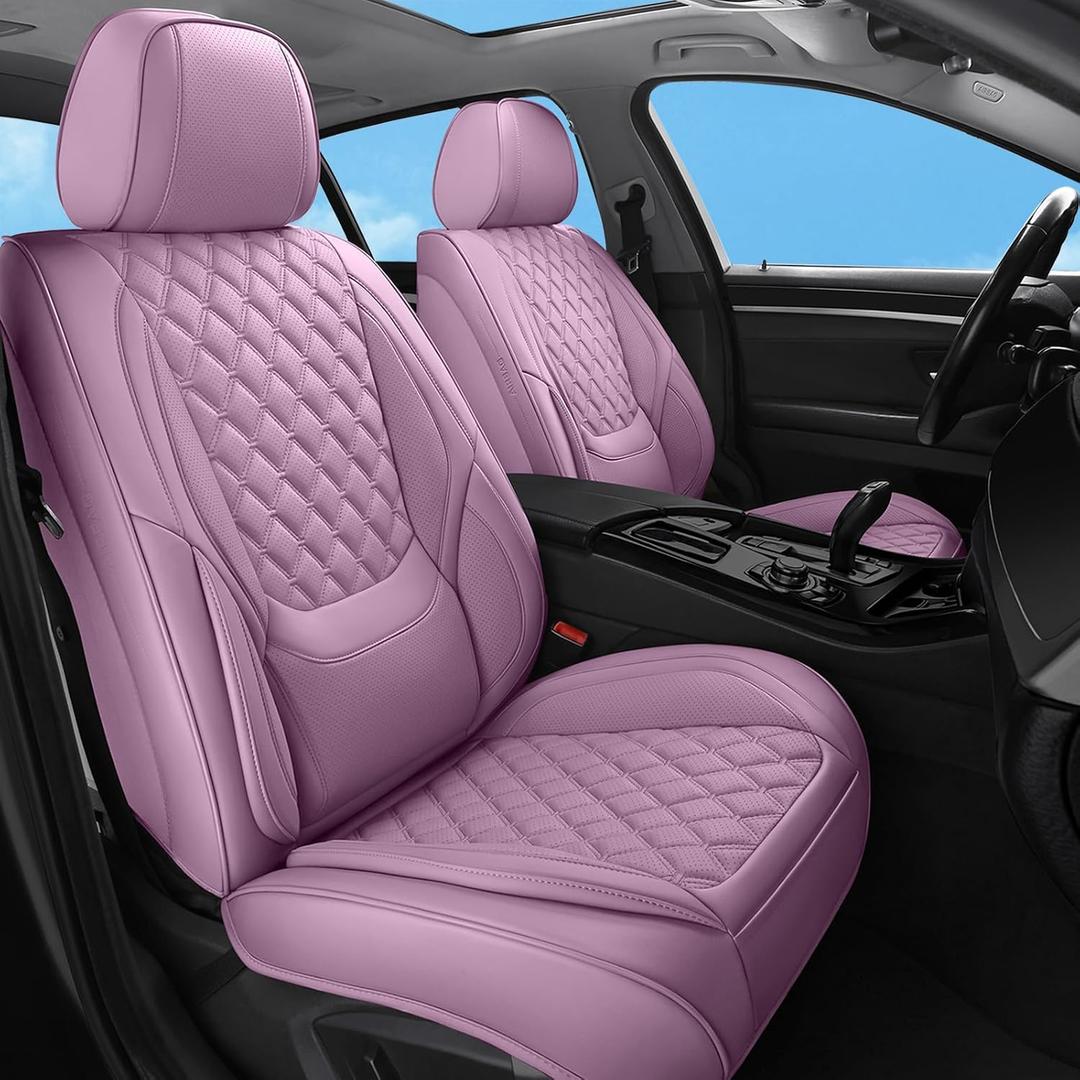 Car Seat Covers Full Set Purple, Luxury Faux Leather Waterproof Non-Slip Women Seat Protector Universal Fit for Most Cars SUVs Trucks Pick-ups,Car Interior Accessories(Purple-Full Set)