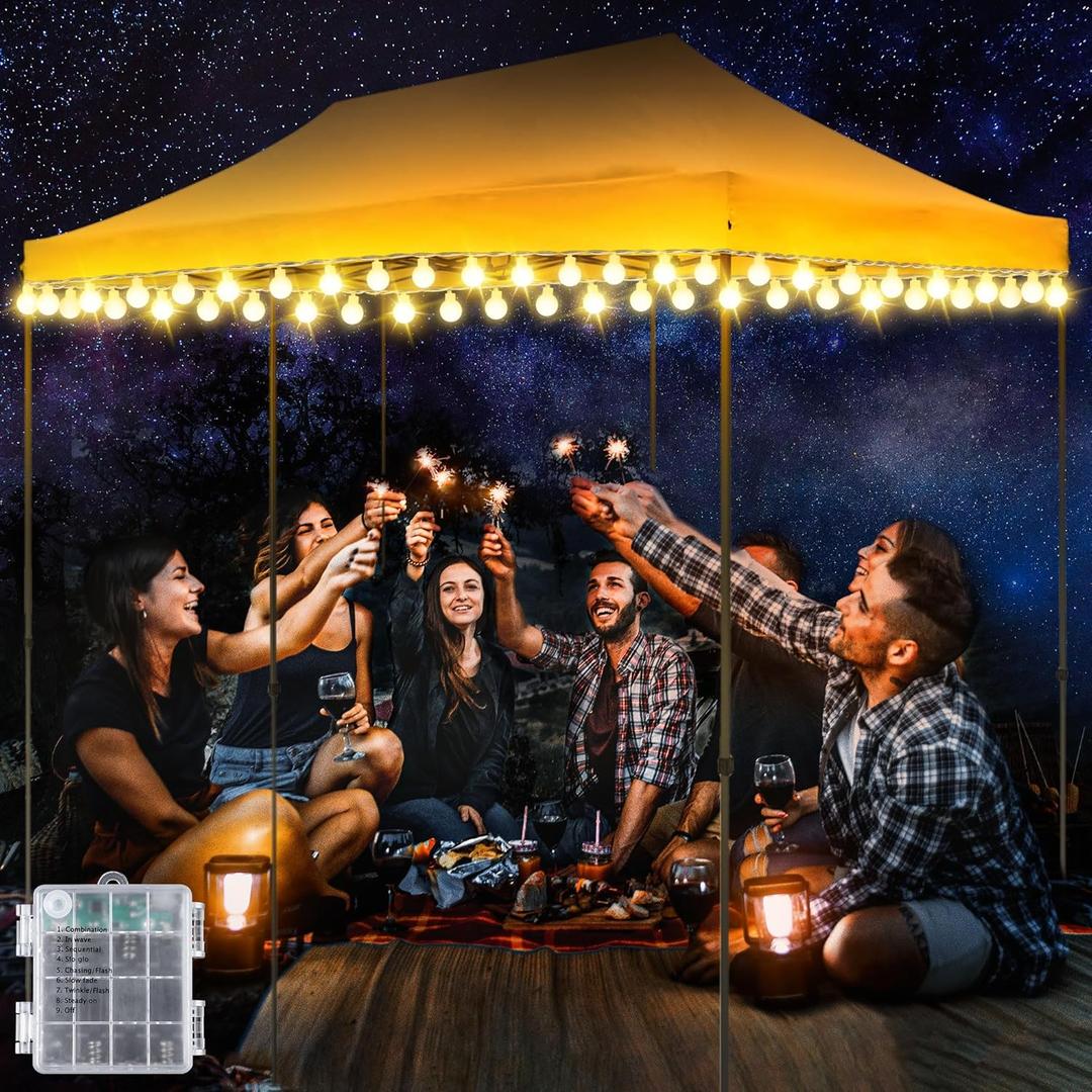 1 Pack Canopy Tent Lights, 59ft 120LEDs Canopy Lights Outdoor Battery Powered with 8 Modes, Bright Camping Canopy String Lights for 10' x 20' Pop Up Canopy Tent, Suitable for Tailgate Party