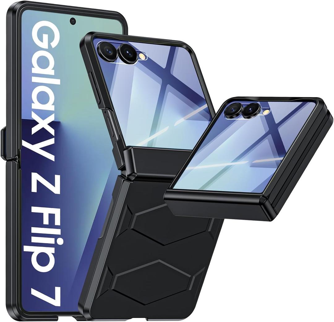 Vizvera for Samsung Galaxy Z Flip 7 Case with Hinge Protection, Built-in Screen Protector Shockproof All-Inclusive Phone Cover for Z Flip 7-Black