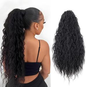 Ponytail Extension Drawstring Ponytail for Women Long Curly Wavy Pony Tail Hair Extensions Fluffy Natural Looking Synthetic Hairpiece for Daily Use (1B, 20 Inch)