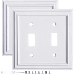 Pure White Decorative Outlet Covers Wall Plates, Bamboo Fiber Light Switch Covers, Natural Material Electric Receptacle Switch Plate Outlet Cover of various styles (2 Gang Toggle 2 Pack)