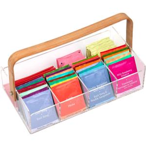Mind Reader Tea Bag Organizer, Tea Station, Countertop, Caddy, Rayon from Bamboo and Acrylic, 11.75"L x 6"W x 6"H, Brown