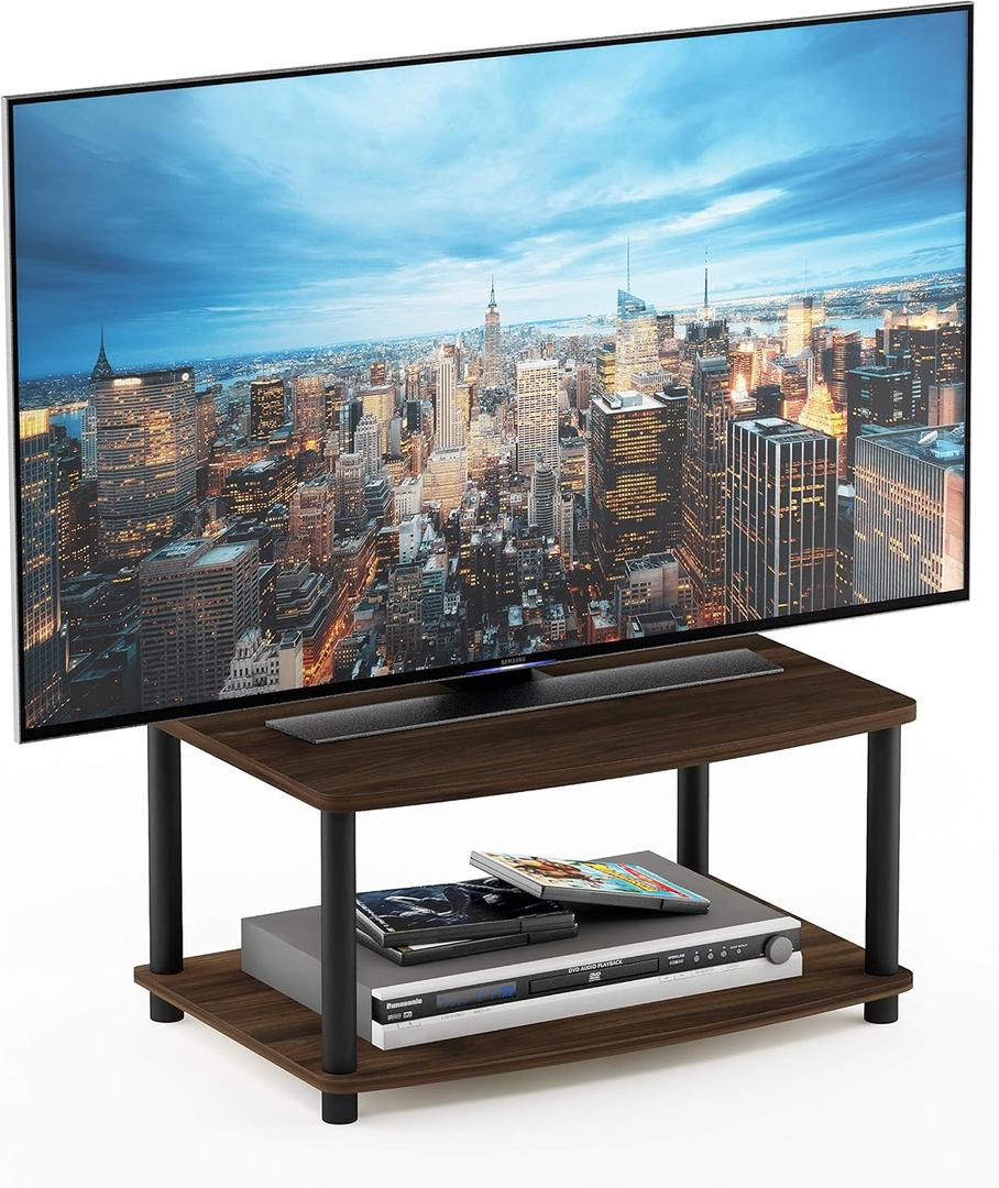 Furinno TURN-N-TUBE TV Riser Stand, 2-Tier Small Elevated No Tools TV Stand, TV Console for TV up to 32 inch, 15.8 x 23.8 x 11, for Living Room, Bedroom, Columbia Walnut, Small 23.8"x11"x15.8"