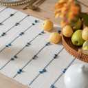 Caflife Boho Table Runner 72 Inchs Long for Modern Farmhouse Room Home Decor, Blue and Beige Coffee Table Runner, Natural Cotton Woven with Tassels Neutral, for Kitchen Dining Table Decor