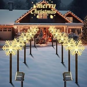 Christmas Solar Pathway Lights, Solar Snowflake Lights with Stake Landscape Outdoor Waterproof Christmas Decorations for Garden Yard Lawn Patio Walkway, 10 Pack