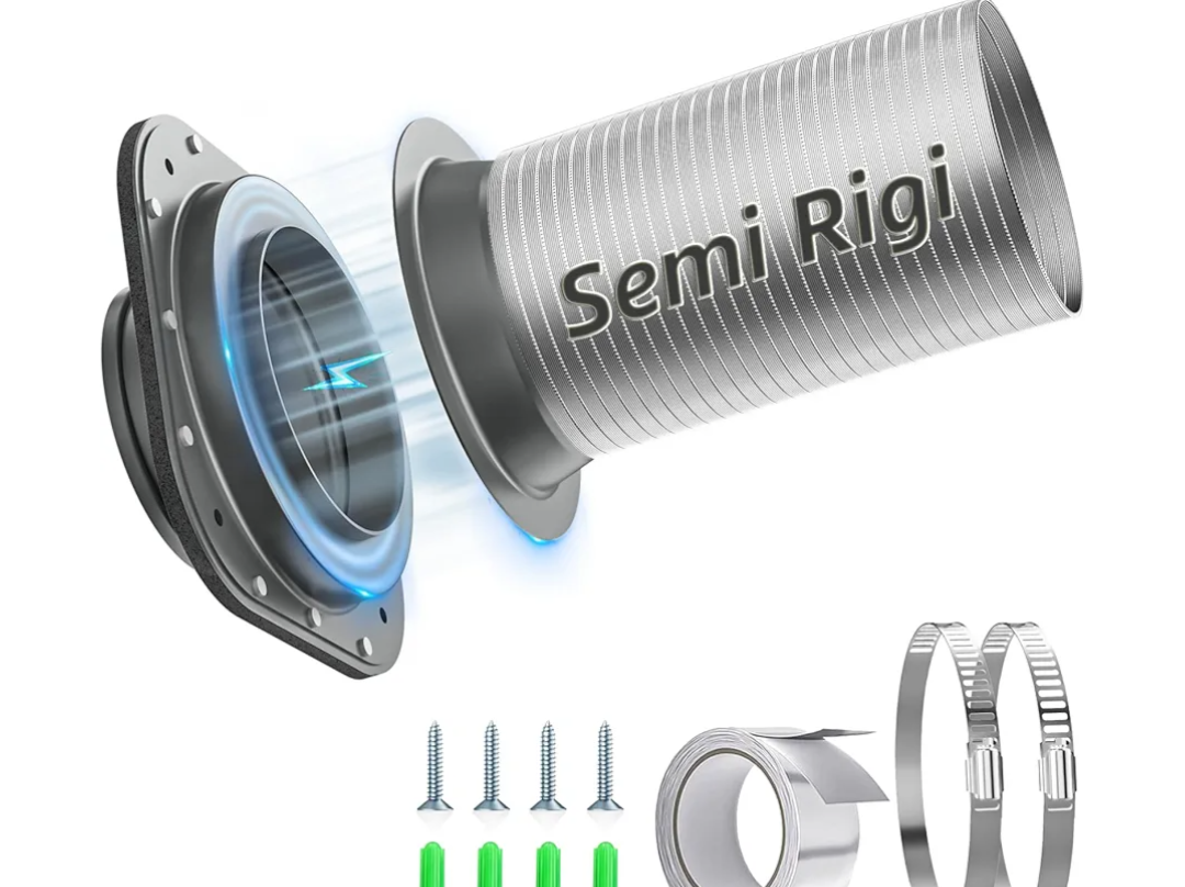 Hon&Guan Magnetic Dryer Vent Coupling Connector Kit DV180 with 4'' 2.6FT Semi Rigid Dryer Vent Hose for Tight Space & Aluminum Foil Tape,2 Clamps (Gray)