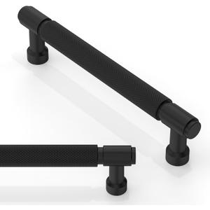 10 Pack Matte Black Knurled Cabinet Pulls 5 Inch(128mm) Kitchen Cabinet Handles Cabinet Hardware Drawer Pulls (5" Hole Center)