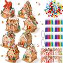 Poen 8 Set Christmas Gingerbread House Kit Bulk Prebuilt Mini Gingerbread House Kit Fun DIY Cardboard Christmas Craft Supplies for Holiday Party Decoration(Classic Style)