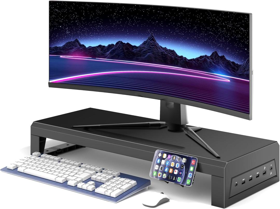 Computer monitor stand Laptop Desk Shelf & Monitor Riser 21.6 inches,22W charging , 2 USB 3.0 , and 1 USB 2.0 Monitors/PC/Laptop/Computer Space Saver Organizer Heavy Duty Gift Gaming Studio Office (USB Hub Fast Charging Version, 550mm)