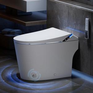 Smart Toilet with Bidet Built in, Toilets with Tank, Auto Open Close, Auto Flush, Foot Sensor, Heated Seat, Warm Water, Foam Dispenser, Elongated Bidets for Modern Bathroom, Remote, Night Light (White)