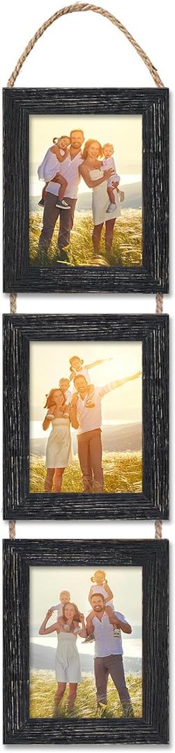 5x7 Wall Hanging Picture Frames Collage with 3 Opening Frames Black