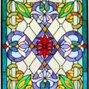 Bieye W10028 Victorian Tiffany Style Stained Glass Window Panel with Chain, Rectangular Shape, 18" W x 25" H