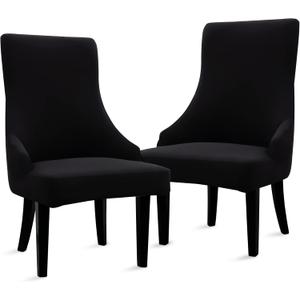 Liykimt Stretch Wingback Side Chair Slipcover-Accent Chair Cover Slipcover with Arm,Washable Upholstered Arm Dining Chair with Nailed Trim Protector for Dining Living Room Set of 2,Black