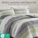 Madison Park Essentials Jaxon Queen Comforter Set, Bed in A Bag Comforter & Sheet Set, Modern Casual Stripes Print, All Seasons, Soft Bedding Makeover, Matching Sham, Queen Green/Grey 7 Piece