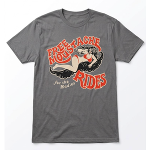 Funny Free Mustache Rides T-Shirt Size L-XL Gray