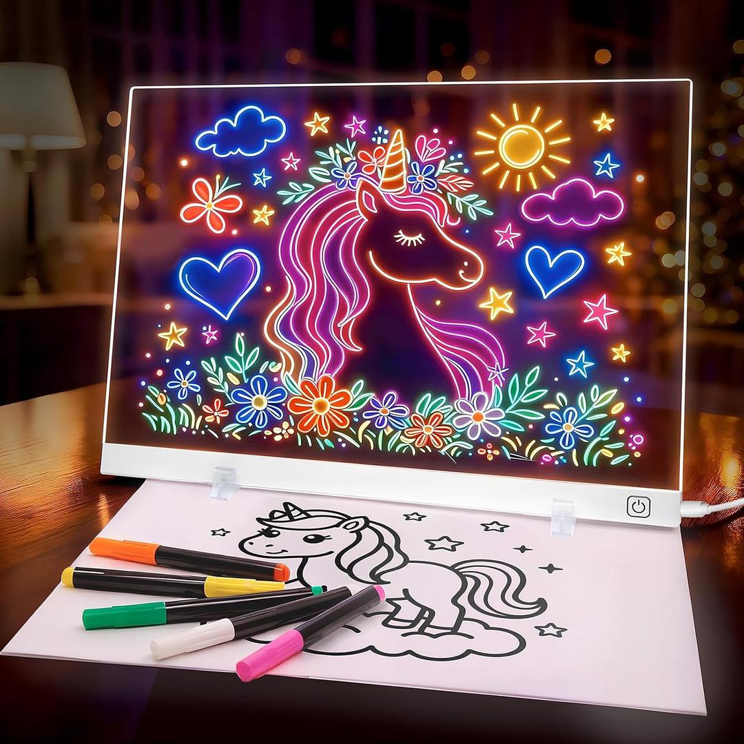 16.5" Led Drawing Board for Kids, Light Up Drawing Pad, Dry Erase Note Board with 12 Light Effects, Glow Doodle Board with 7 Markers | Screen-Free Creative Fun | Christmas Birthday Gift for Girls Toys
