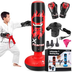Kids Punching Bag, 63 Inch Inflatable Punching Bag with Electric Air Pump & Gloves, Kids Boxing Bag for Boys Girls Age 6-12, Dinosaur Ninja Boxing Set Christmas Birthday Toys for Karate
