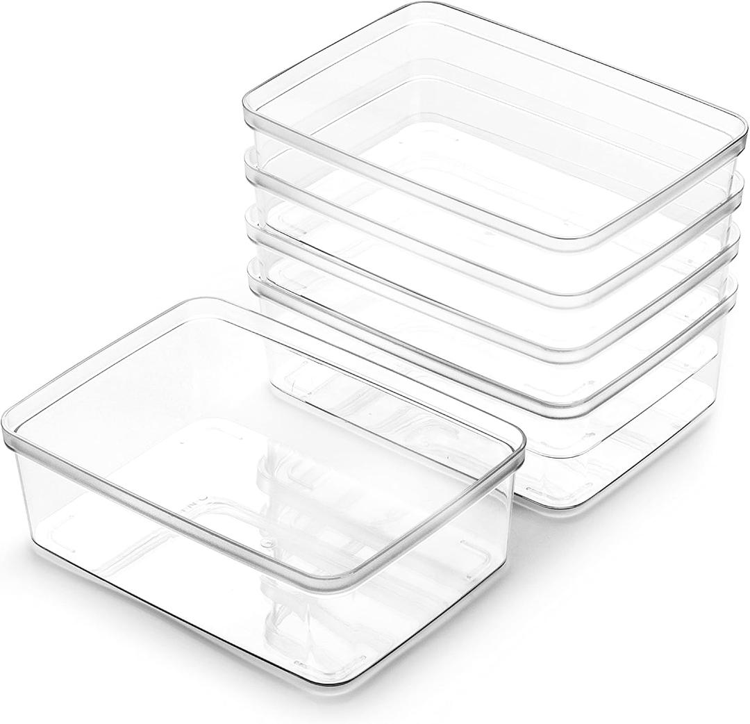 BINO | Plastic Storage Bins, X-Small - 5 Pack | THE LUCID COLLECTION | Multi-Use Built-In Handles BPA-Free Clear Storage Containers | Fridge Organizer | Pantry & Home Organization