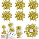 AIMUDI Gold Curly Bows for Gift Wrapping 5'' Metallic Christmas Burst Bows Self Adhesive Gift Bows for Presents, Treat Bags, Wine Bottles Party Holiday Christmas Decorations - 6 Counts