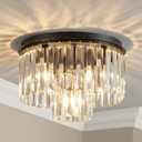 AGV LIGHTING Crystal Ceiling Light Fixture, Modern Semi Flush Ceiling Light, D12 x H8, E12 Base 3-Lights, Black Finish