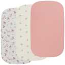 Onacosht Muslin Bassinet Sheets 3 Pack, 100% Cotton Baby Fitted Sheet 33" X 17" for Rectangle, Round, Oval, Hourglass Mattress, Pink and Floral