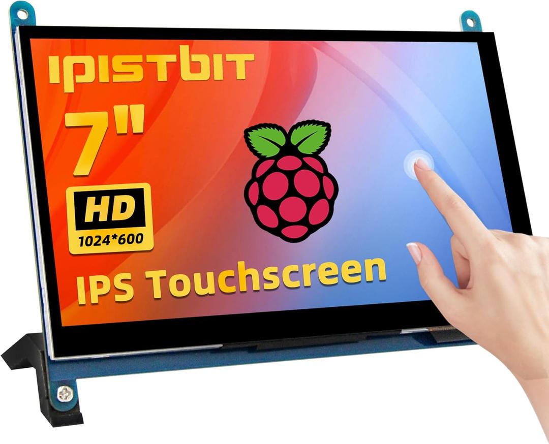 7 Inch LCD Touch Screen, 1024x600 IPS Display with Stand, HDMI Portable Monitor for Raspberry Pi 5/4B/3B+/3B/B+/Zero/400, BB Black, Windows 10 8 7, Free Driver