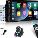 6.9 Inch Single Din Wireless Carplay Car Stereo, Touch Screen Android Auto Car Radio, 1 Din Bluetooth Audio Receiver with Backup Camera, Mirror Link, FM, EQ, USB/Type-C/Aux Input, Mic, SWC