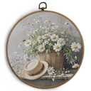 KTYHD Daisy Floral Round Wall Art, Vintage Farmhouse Floral Canvas Wall Art, Cottagecore Daisy Flowers Wall Decor for Home Bedroom Living Room, Cottagecore Room Decor