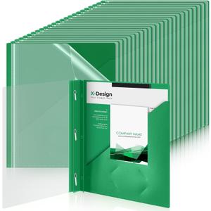 Teling Green 24 Pcs Clear Report Cover with 3 Prongs, Plastic Report Presentation Folders 90 Sheet Capacity Resume Document Covers for School Office (48 Pcs)