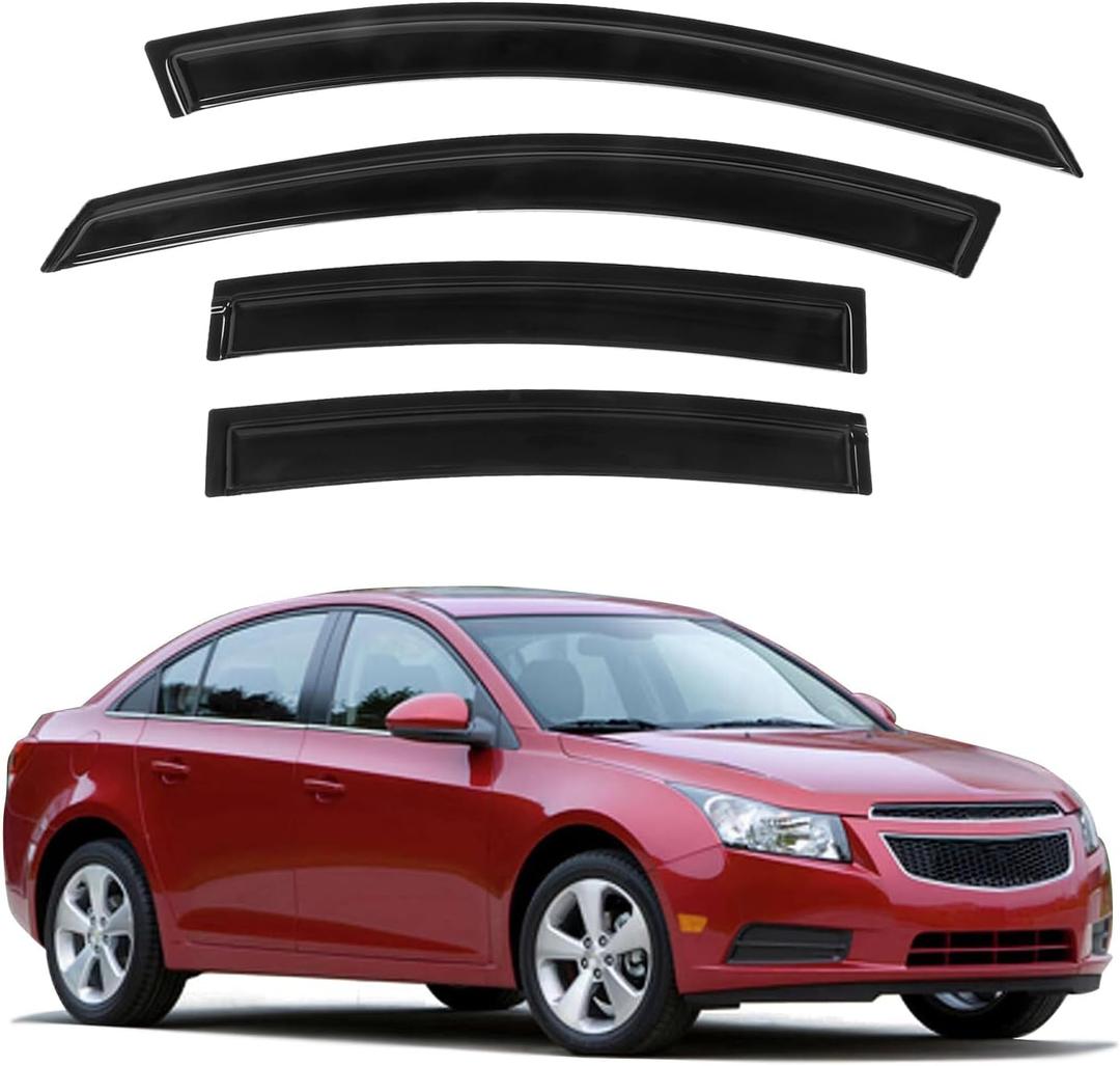 Rain Guards Compatible with 2010-2015 Chevy Cruze & 2016 Limited, Durable Acrylic Slim Tape On Window Visors Rain Guards, Side Window Deector for Chevy Cruze Accessories 4 Pcs, 2011 2012 2013 2014