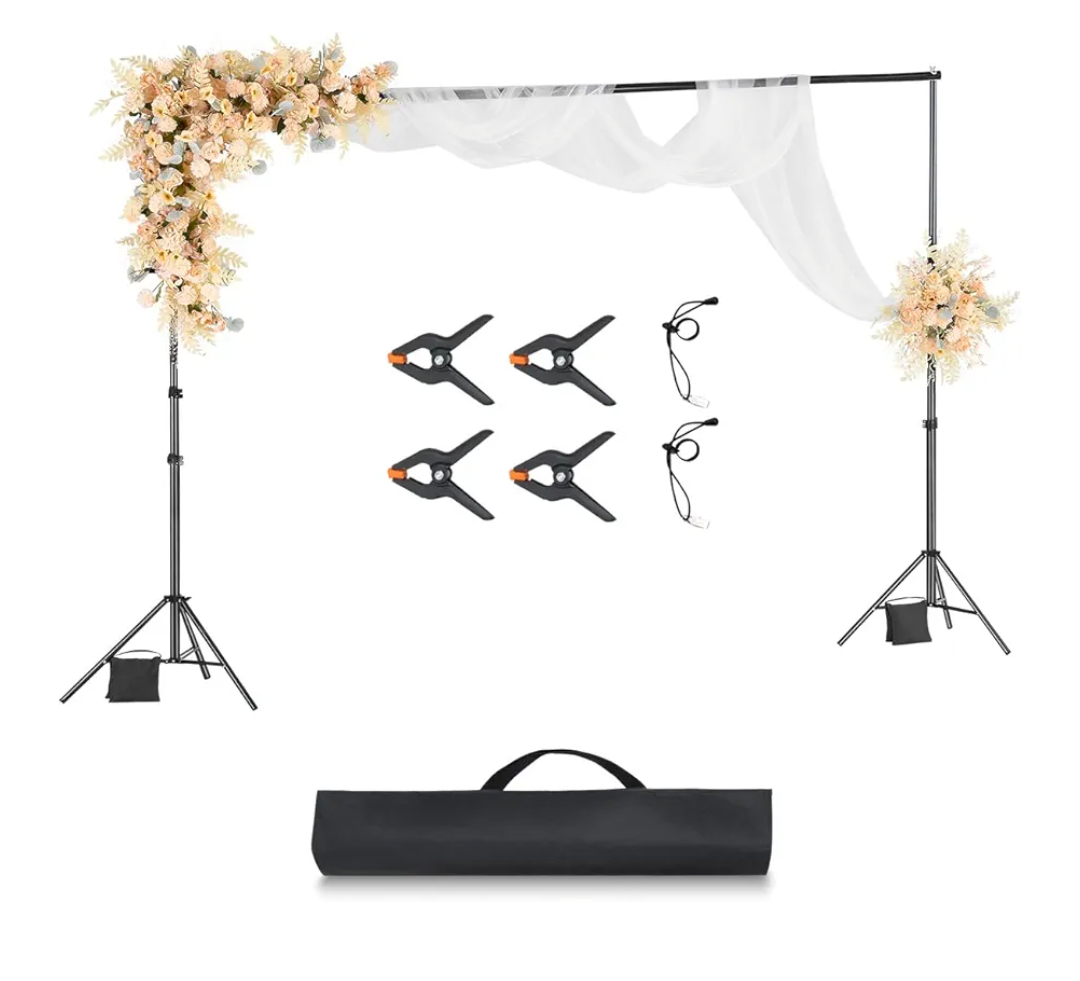 VEVOR Backdrop Stand, 10 x 10 ft Adjustable Photo Backdrop Stand Kit, Portable Background with 4 Crossbars, Heavy Duty Projector Screen , for Wedding, Photo Video Studio & Party