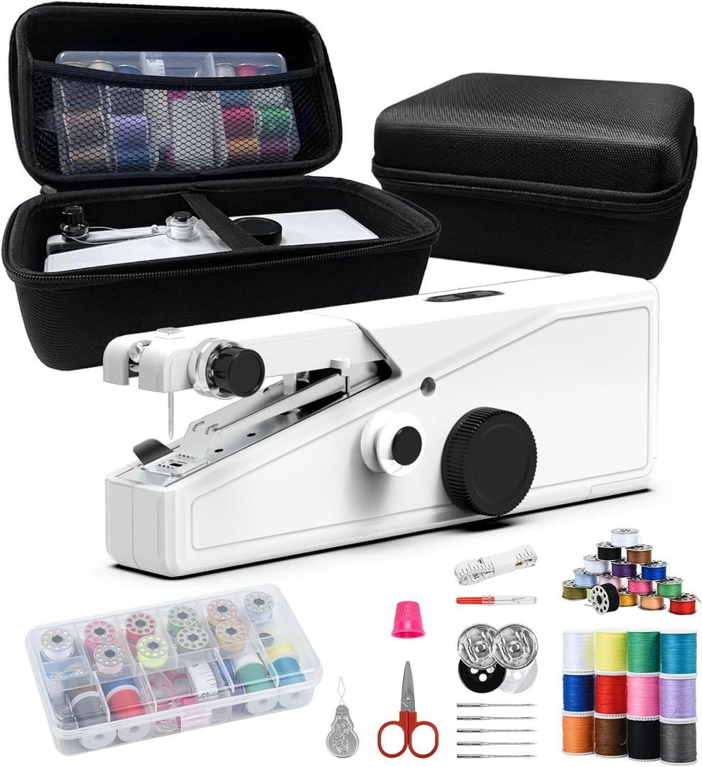 Handheld Sewing Machine, Portable & Cordless Mini Sewing Machine for Beginners - Electric Fast Stitching, DIY Fabric Clothes Repair Kit, Home Travel Mending Machine with Accessories,White