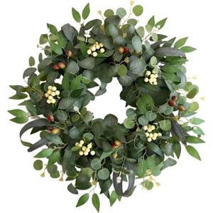 22-24" Eucalyptus Wreaths for Front Door,Spring Summer Fall Autumn Winter Wreaths,Large Eucalyptus Greenery Wreath with Olive Leaves Berries for Front Door Outdoor Farmhouse Decor All Seasons