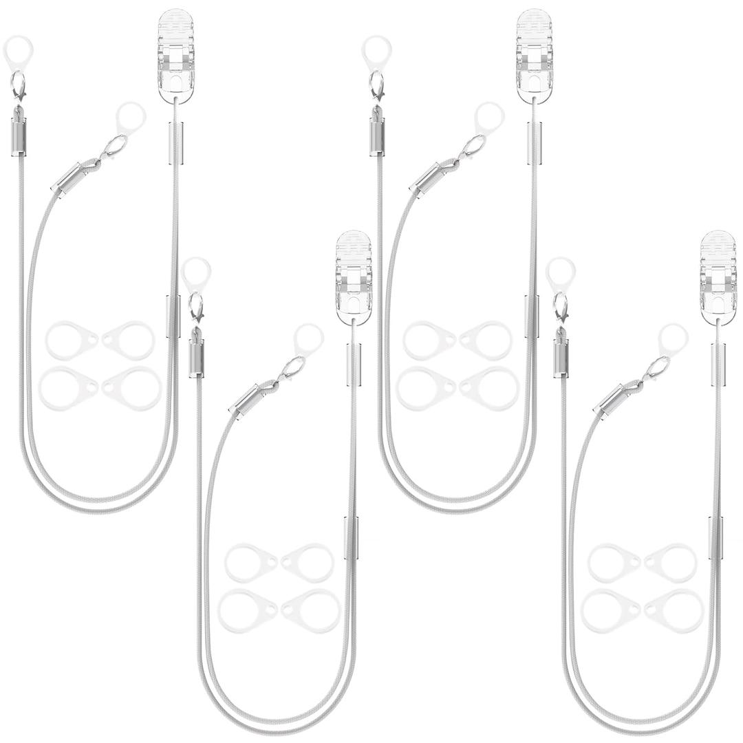 Set of 4 Hearing Aid Clips, Adjustable Hearing Aid Lanyard Anti-Lost BTE Clip String with 12 Pairs Silicone Loops, Hearing Protection Accessories for Adults & Kids, Binaural, Grey