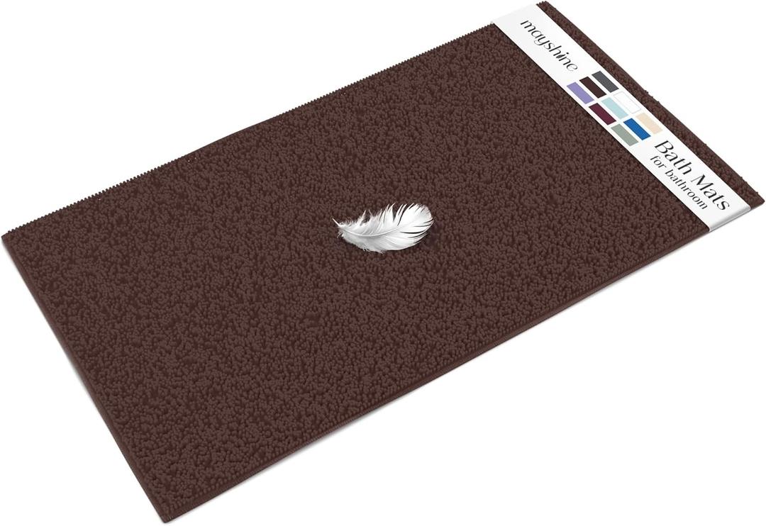 MAYSHINE Plush Shaggy Chenille Bath Mat | Extra Soft, Super Absorbent, Non-Slip Bathroom Rug | Fluffy Microfiber, Area Rug Sets for Bathroom Floor, Kitchen, Living Room | 59"x31" | Brown