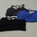 RUNNING GIRL Sports Bras for Women Pack Criss Cross Back Sexy Strappy Sports Bra Seamless Padded Yoga Bra with Removable Cups (Medium, 3Pack Black/Grey/Blue)