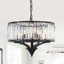 Bosomfr Modern Farmhouse Crystal Chandeliers for Dining Room, 5-Light Black Antique Pendant Chandelier, Contemporary Hanging Light Fixture for Living Room Bedroom Foyer Kitchen Island Entryway