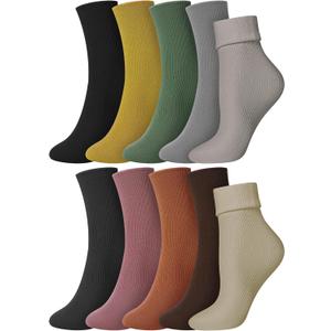 Eurzom 10 Pairs Women Velvet Thermal Socks Winter Warm Fleece Cozy Crew Sock Slim Warm Stockings for Snow and Cold Weather (Classic)