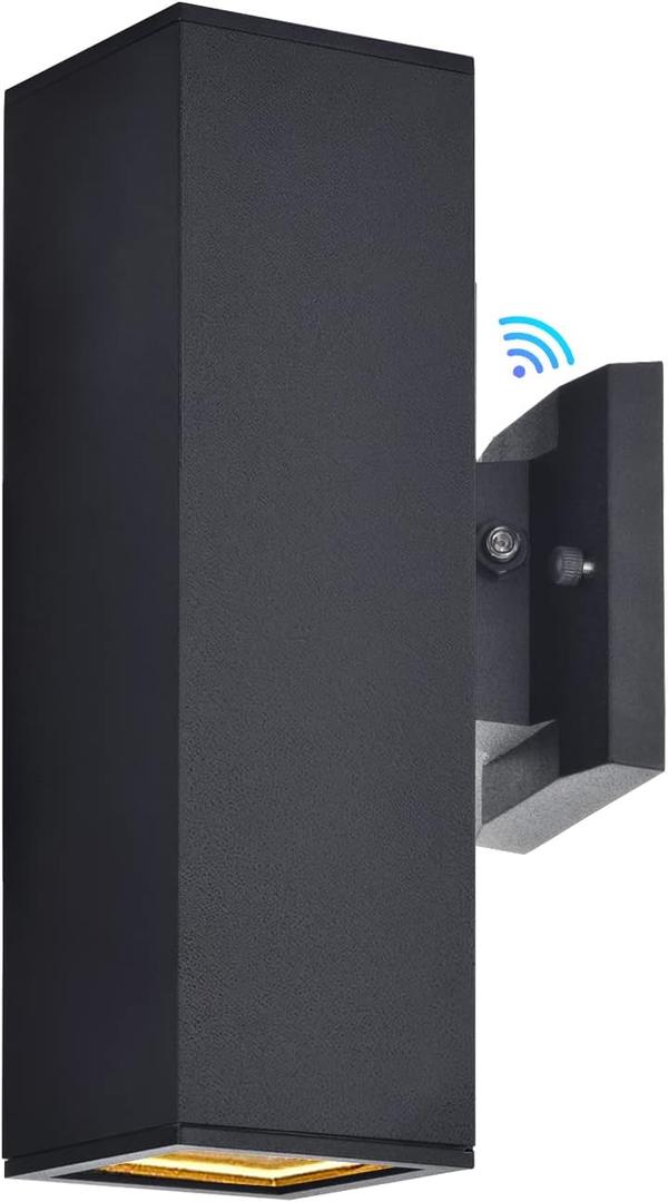 wowlite Outdoor Wall Light with Dusk to Dawn Sensor, 6000K Cool Light LED Up Down Sconce, Waterproof 13" Modern Square Matte Black Exterior Light Fixture Wall Mount for Porch Patio Garage, ETL Listed