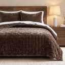 WDCOZY Cloud Soft Queen Size Quilt Set, Chocolate Brown Chenille Velvet, Full/Queen