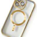 Misscase for iPhone 15 Pro Max MagSafe Case with Camera Lens Protector,Full Protection Clear Magnetic Case Compatible with MagSafe Elegant Anti-Scratch Case Cover for iPhone 15 Pro Max Gold