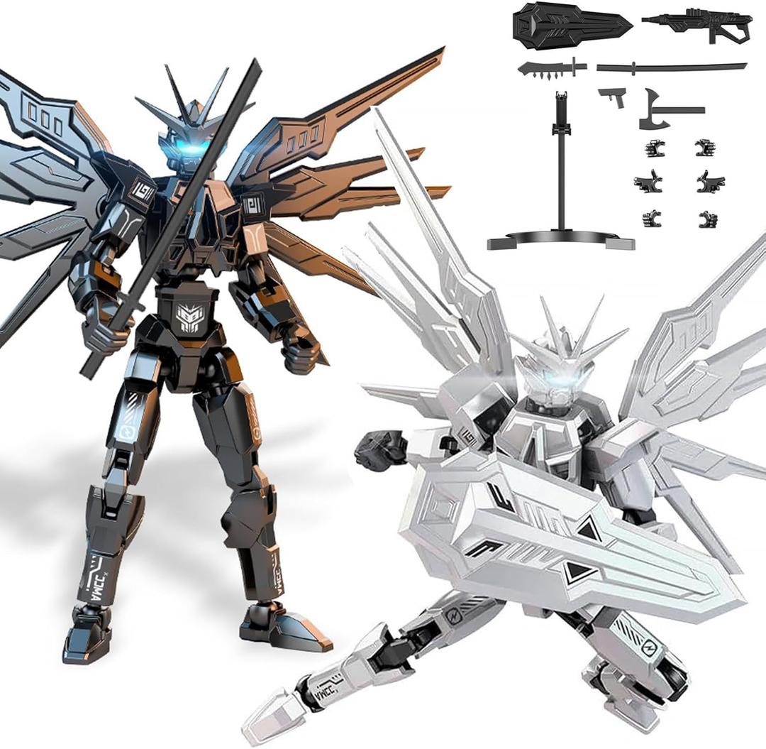 T13 Action Figure 2-Pack Set, Titan 13 Robot 3D Printed Already Assembled Collectible Toy with Dummy 13 Figure for 6 7 8 9 10 11 12 Years old Kids Gift, Titan13 & T-13 Model Kit for Kids & Adults (Black and White)