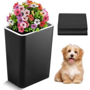 Jingmore Dog Poop Trash Can Outside 3.96 Gal/15 L Plant Styled Dog Waste Trash Can with Lid 50 Pcs Plastic Waste Bags Outdoor Indoor Poop Container Slim Garbage Bin for Yard Garden Pet (Flower Black, 3.96 Gal/ 15 L)