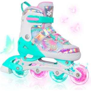MammyGol Inline Skates for Girls Kids, 4 Size Adjustable Butterfly Roller Skates with Vibrant Colors Flashing Wheels, Skates Indoor Outdoor for Beginners Women Lady  M