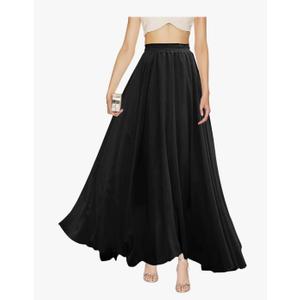 v28 Women Full/Ankle Length Elastic Pleated Retro Maxi Chiffon Long Skirt, Size: S/M