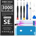 Battery for iPhone SE 2016 First Gen(3000mAh), High Capacity 0 Cycle Li-Polymer Replacement Battery for iPhone SE 2016 1st Generation A1662, A1723, A1724 with Professional Repair Tool Kit