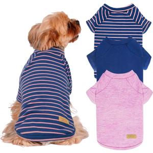 KYEESE 3Pack Dog Sweater, Soft Pet Sweatshirt Pullover Stretchy Dog Sweater for Small Medium Dogs Girl Boy, Lightweight Fleece Pet Shirt Clothes with Sleeves, XL (X-Large (21-31lbs), 06# 3Pack(Pink+Blue+Stripe))