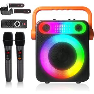 VTSGN Portable Bluetooth Karaoke Machine for Adults  PA System with 2 Wireless Microphones, Disco Lights, Perfect for Outdoor Parties & Family Gatherings