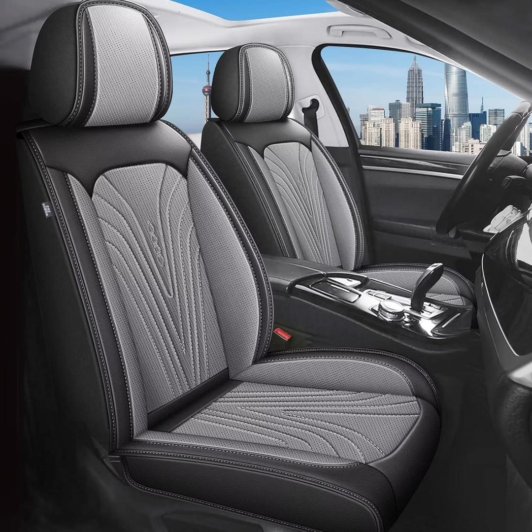 DISUTOGO 2 Front Seat Covers Fit for Subaru Outback 2007-2025 2026 Waterproof Leather Car Seat Covers Automotive Seat Cushion Protector Compatible Airbag (2 PCS Front Seats - Black & Grey)